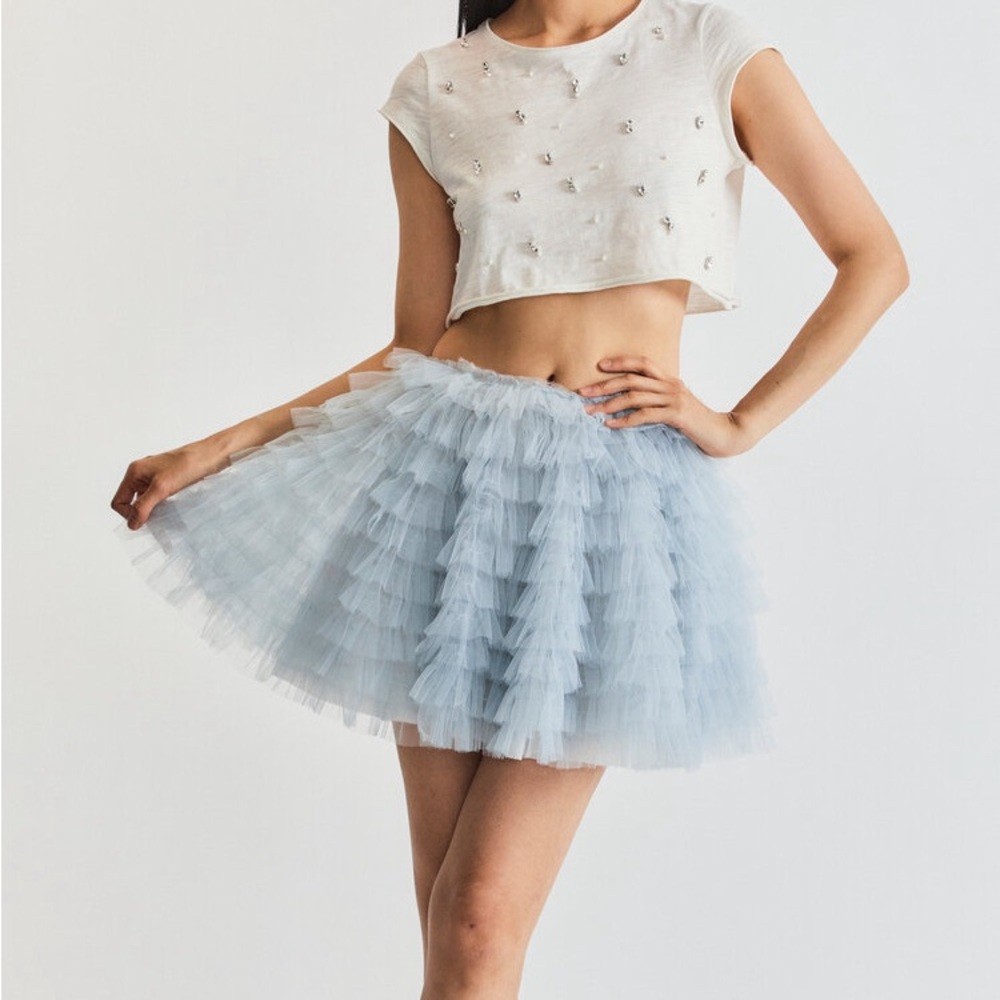 Loveshackfancy- Imena Tulle Mini Skirt - Dusty Skies